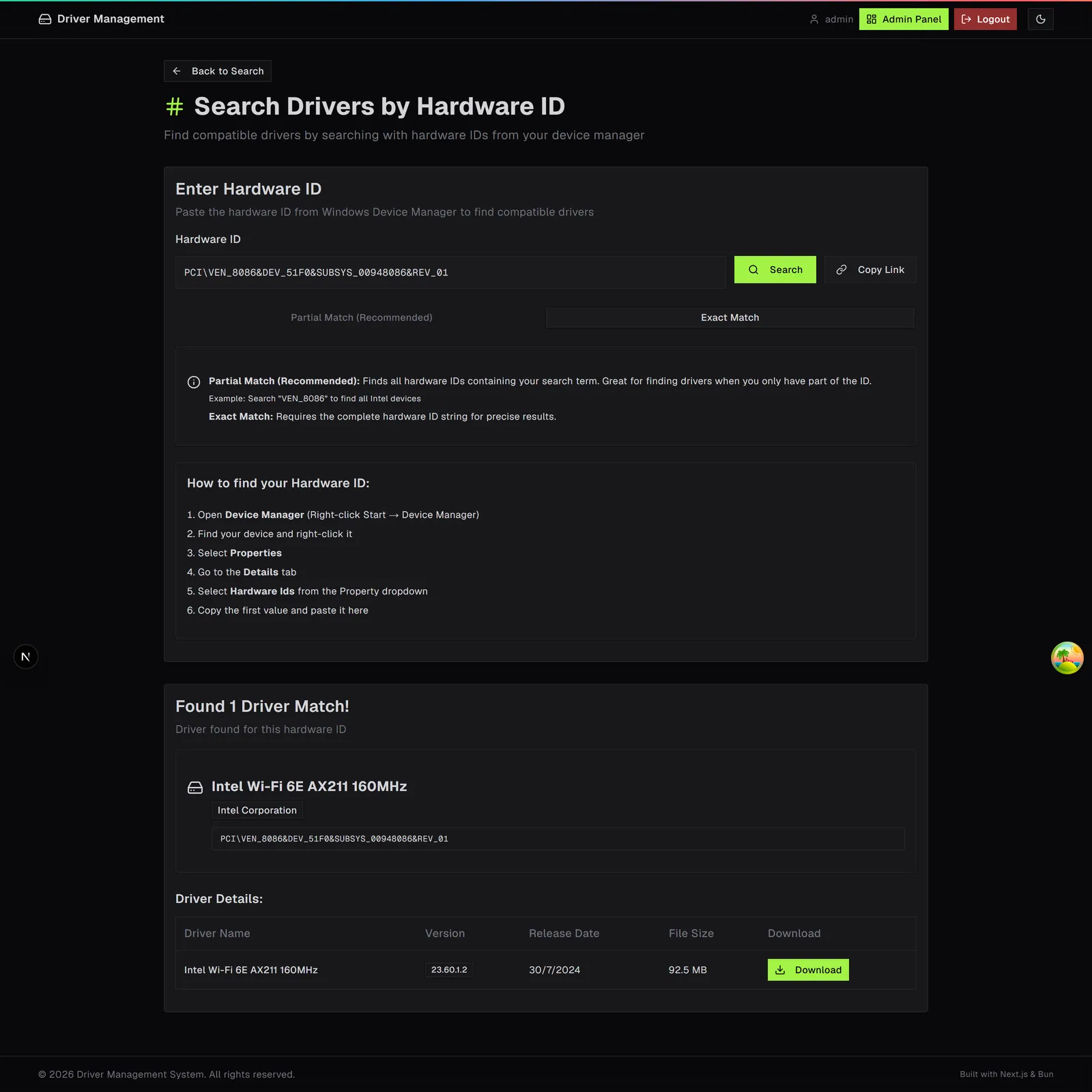 Antarmuka Driver Support Management System, layar 5